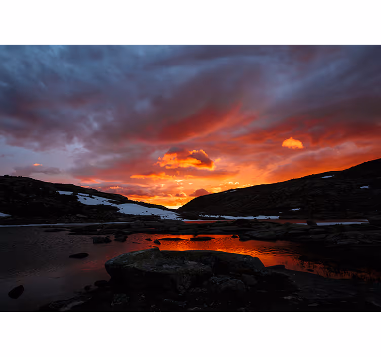 Tapisserie paysage réflexion de coucher de soleil - TenStickers