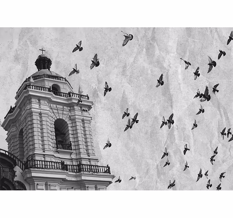 Tapisserie villes et pays tour historique oiseaux - TenStickers