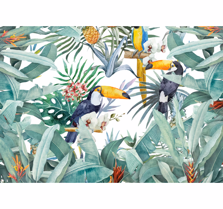 Tapisserie animaux toucans parmi le feuillage - TenStickers