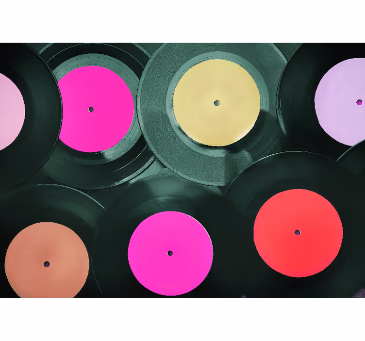 Tapisserie musique regroupement de disques vinyles - TenStickers