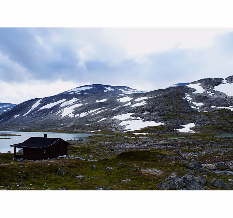 Tapisserie paysage retraite au bord du lac montagneux - TenStickers