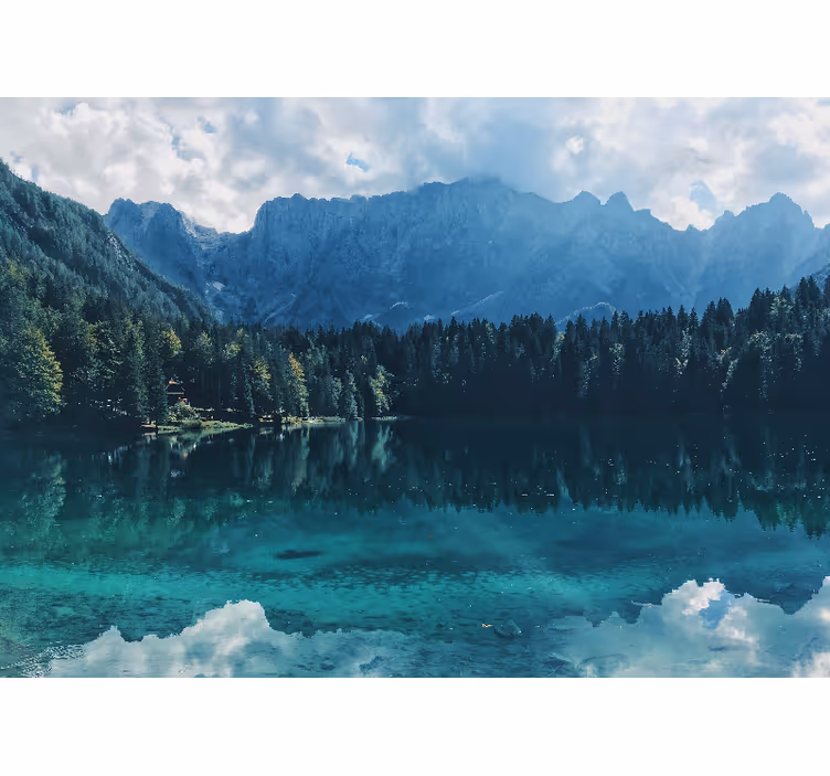 Tapisserie paysage Écho des montagnes au lac - TenStickers