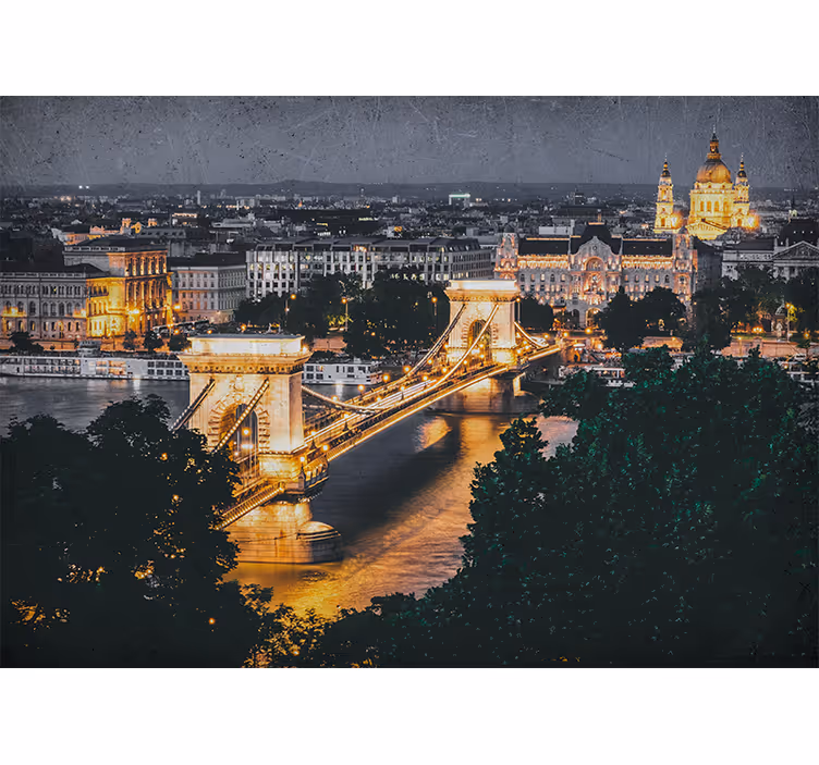 Tapisserie villes et pays pont des chaînes de nuit - TenStickers