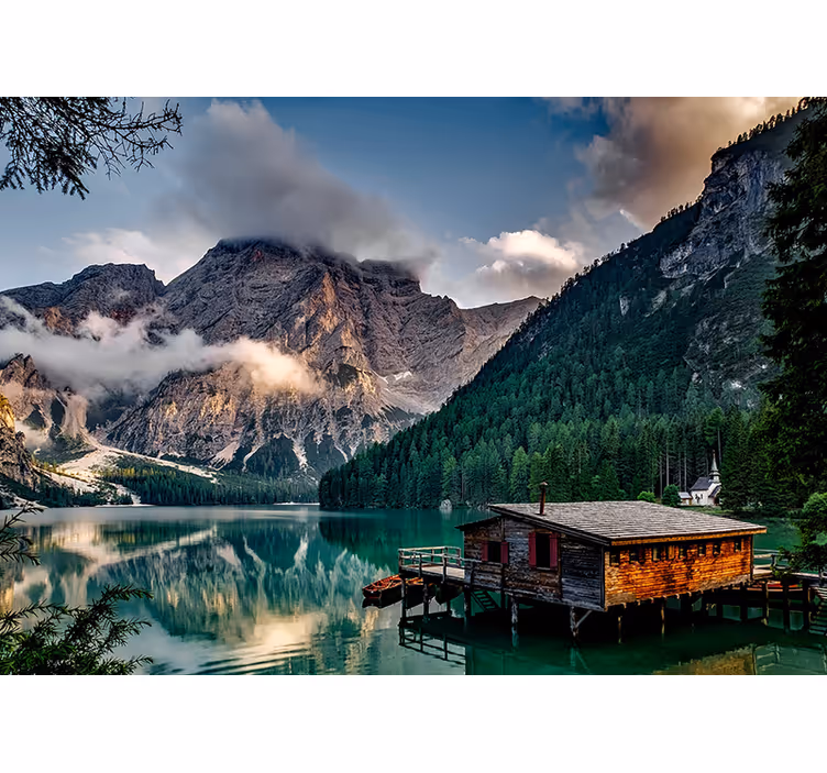 Tapisserie paysage Évasion au bord du lac montagneux - TenStickers