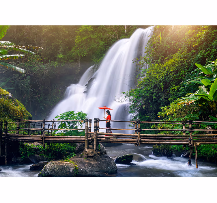 Tapisserie paysage chute d'eau sereine - TenStickers