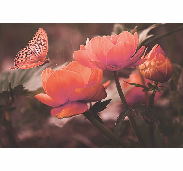 Tapisserie fleur papillon sur les fleurs - TenStickers