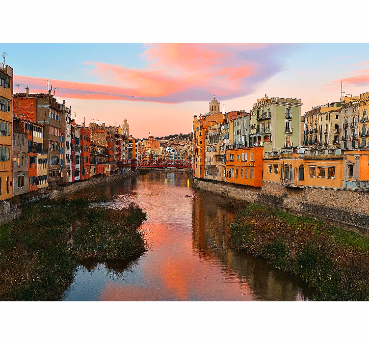 Tapisserie villes et pays coucher de soleil à gérone - TenStickers