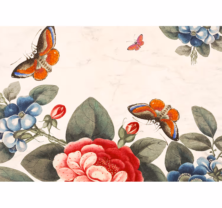 Tapisserie fleur insectes volants et fleurs - TenStickers