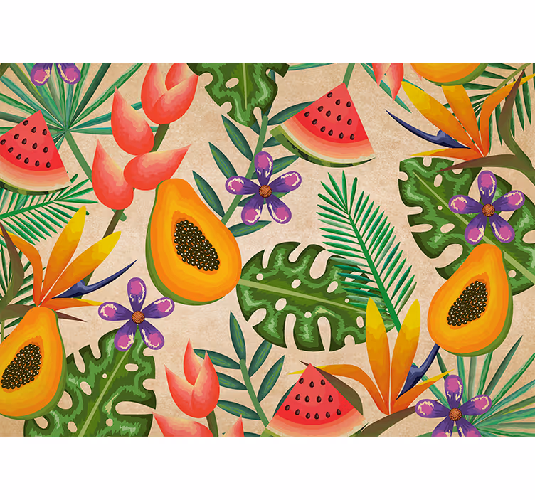 Tapisserie fleur motifs de fruits tropicaux - TenStickers