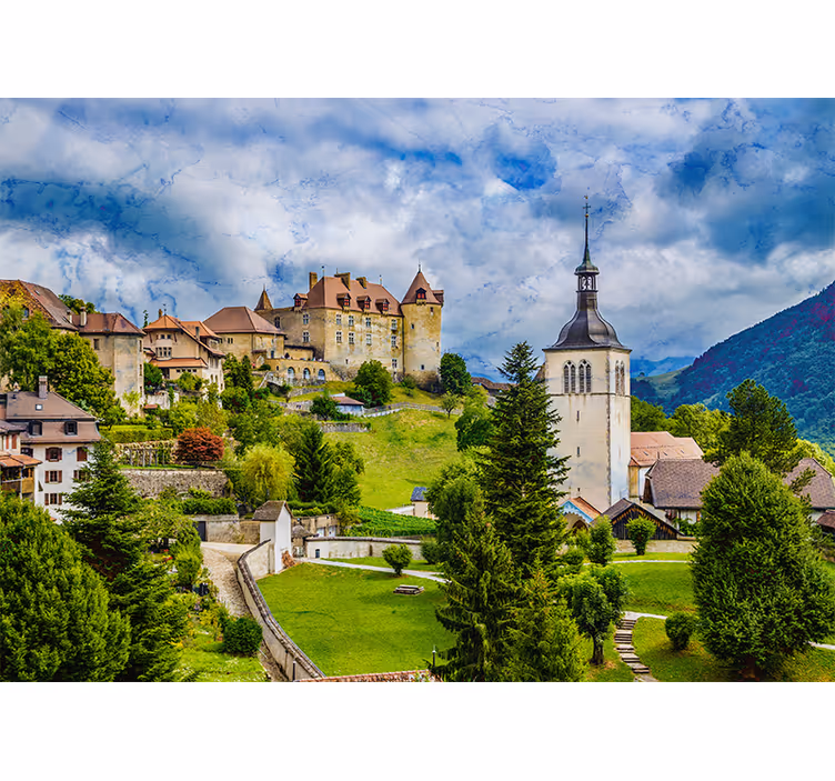 Tapisserie villes et pays paysage de château charmant - TenStickers