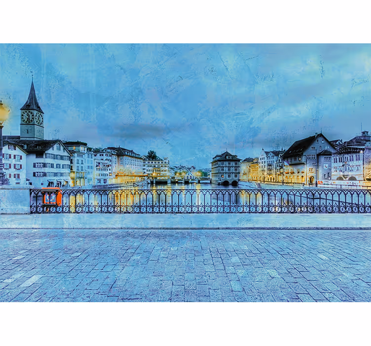 Tapisserie villes et pays vue sur le fleuve à zurich - TenStickers