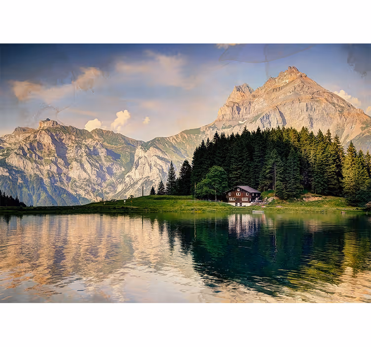 Tapisserie paysage Évasion au lac de montagne - TenStickers
