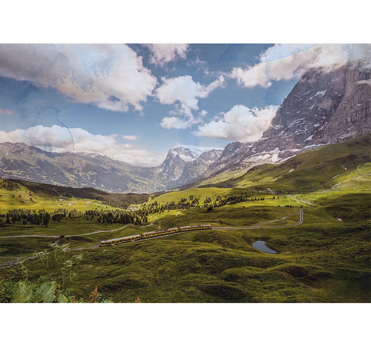 Tapisserie paysage voyage en train dans les montagnes - TenStickers