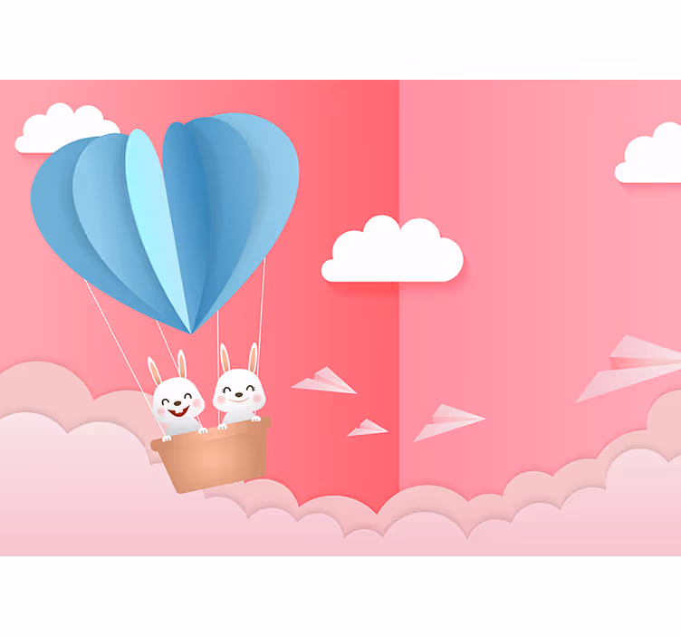 Tapisserie amour ballons et lapins - TenStickers