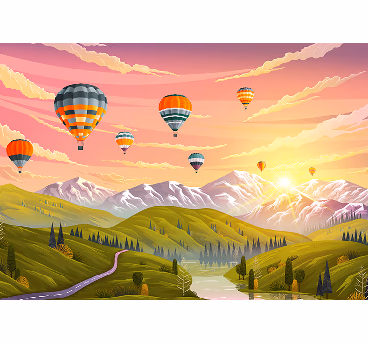 Tapisserie paysage montgolfières - TenStickers