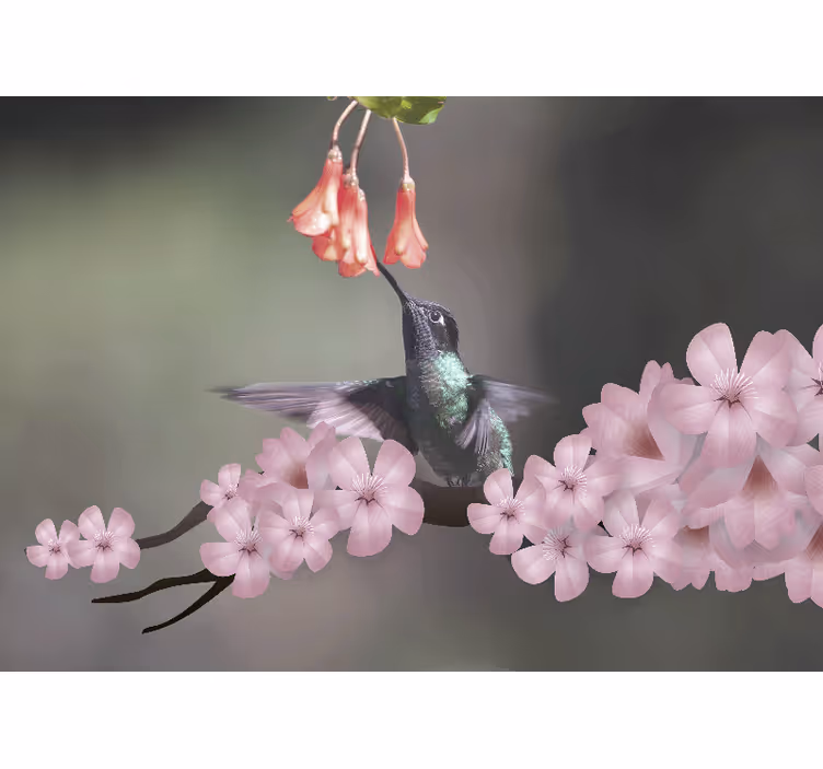 Tapisserie animaux colibri et fleurs - TenStickers