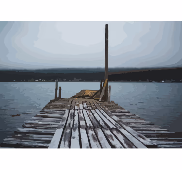 Tapisserie paysage quai au bord d'un lac serein - TenStickers