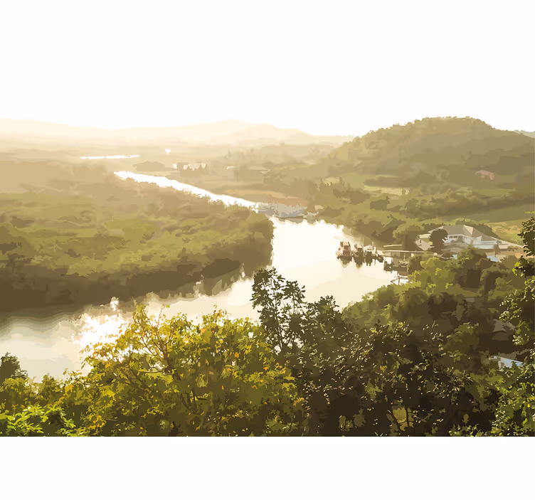 Tapisserie paysage vue paisible sur la rivière - TenStickers