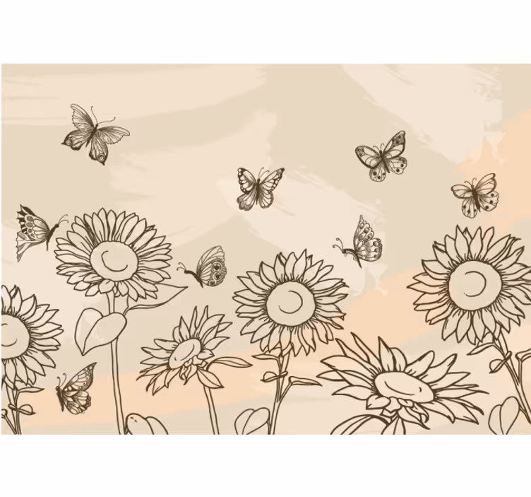 Tapisserie fleur croquis de papillon tournesol - TenStickers