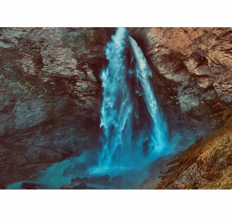 Tapisserie montagne perspective de grande cascade - TenStickers