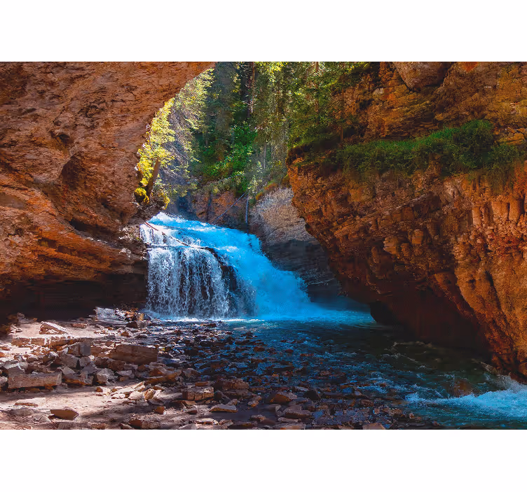 Tapisserie montagne vue de cascade naturelle - TenStickers