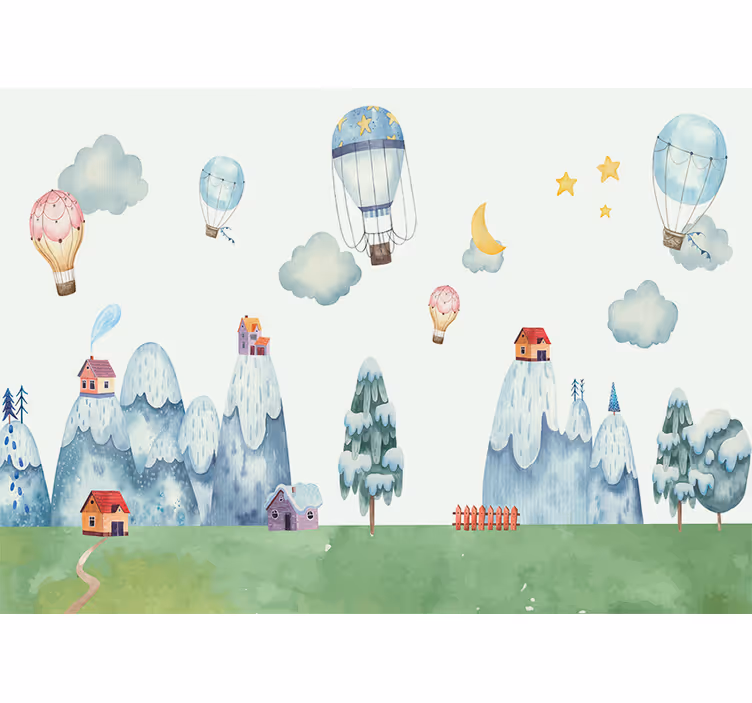 Tapisserie pour chambre bébé ballons à air chaud ludiques - TenStickers