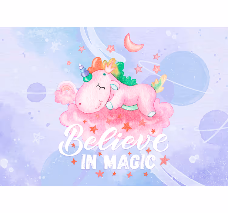 Tapisserie chambre enfant nuage de rêve licorne - TenStickers