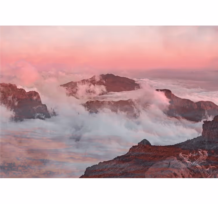 Tapisserie paysage nuages roses montagneux - TenStickers