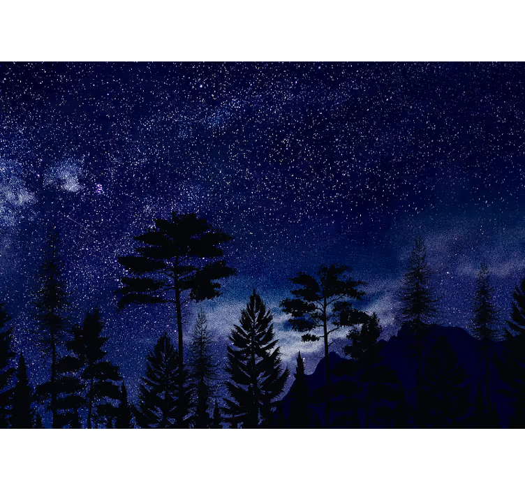 Tapisserie ciel silhouettes de forêt étoilée - TenStickers