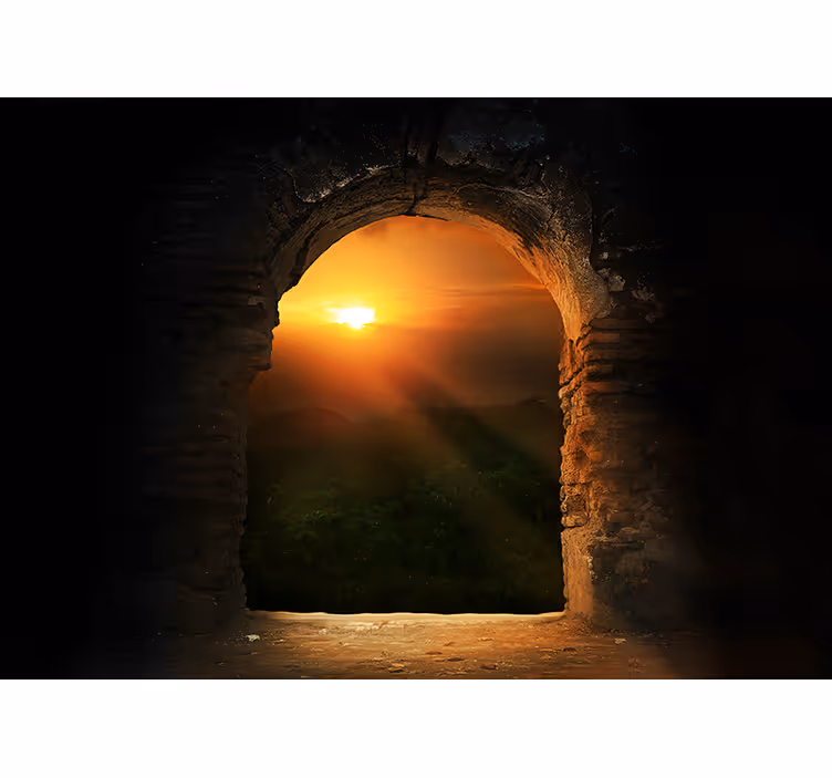 Tapisserie paysage coucher de soleil à travers l'arche - TenStickers