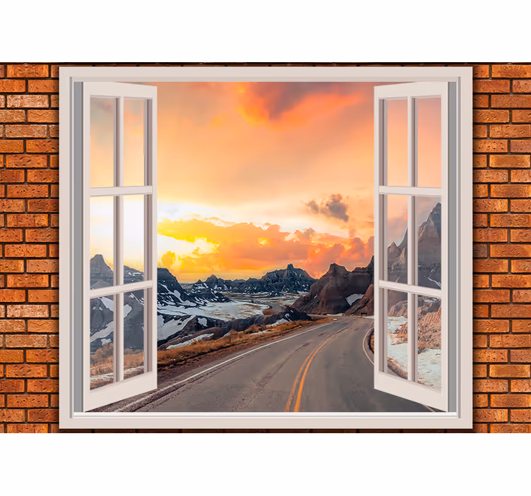 Tapisserie paysage perspective crépusculaire montagne - TenStickers