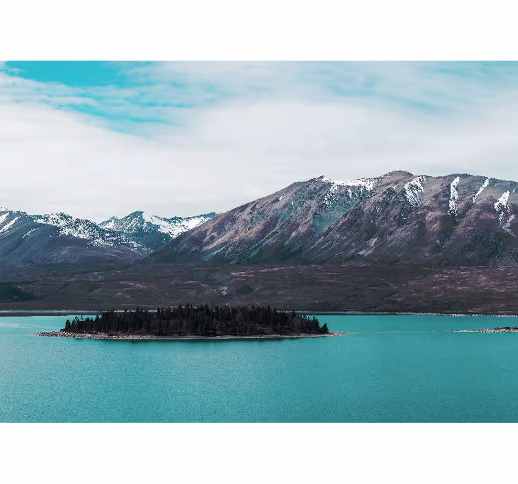 Tapisserie paysage Île du lac de montagne - TenStickers