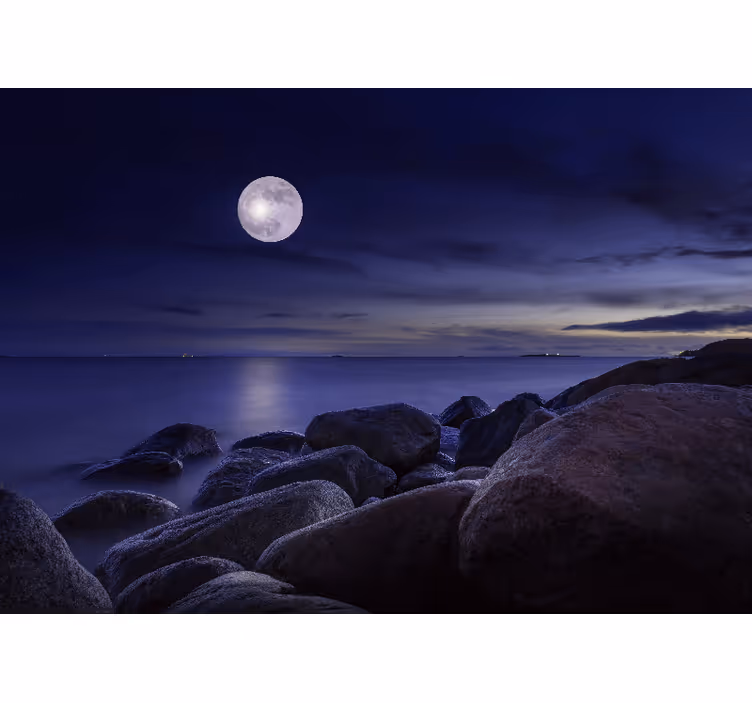 Tapisserie ciel paysage marin illuminé lunaire - TenStickers