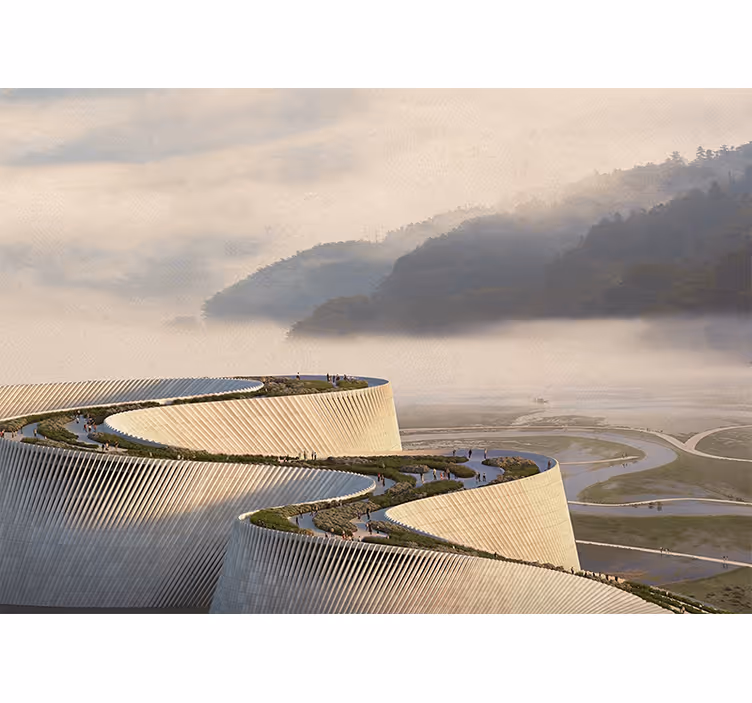 Tapisserie paysage forme architecturale courbée - TenStickers