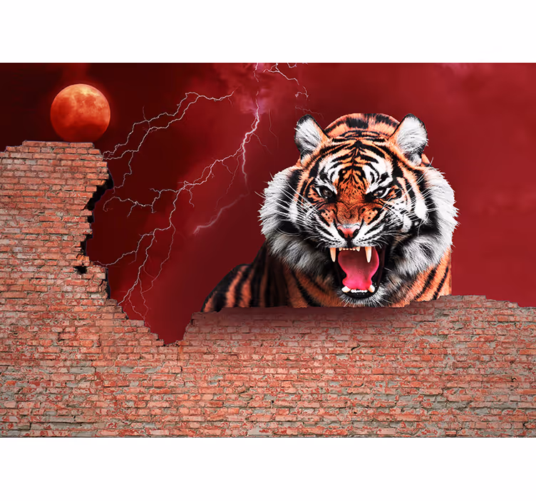 Tapisserie animaux rugissement de tigre féroce - TenStickers