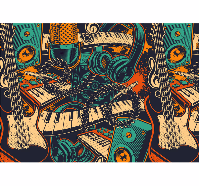 Tapisserie musique guitare et casque audio - TenStickers