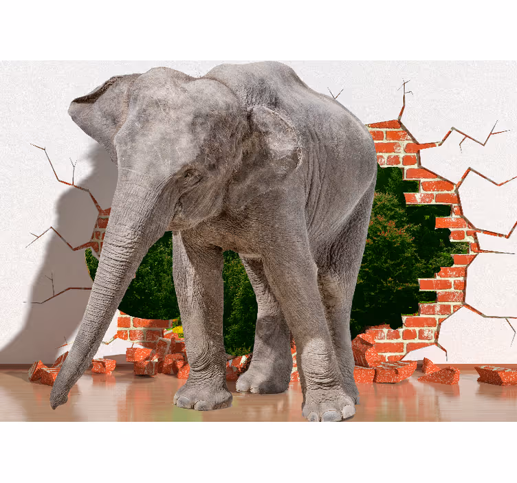 Papier peint 3d Éléphant qui casse le mur - TenStickers