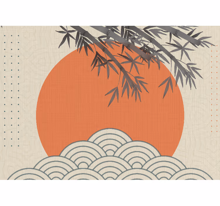 Tapisserie zen bambou et soleil orange - TenStickers