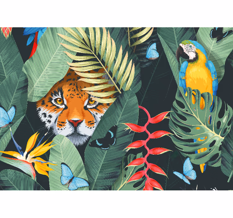 Tapisserie animaux tigre et perroquet - TenStickers