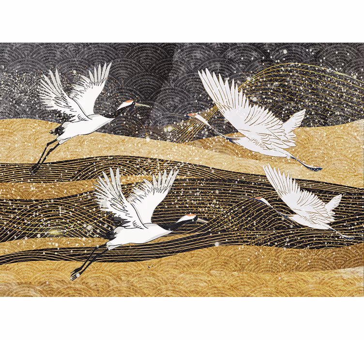 Tapisserie animaux danse Élégante des grues - TenStickers