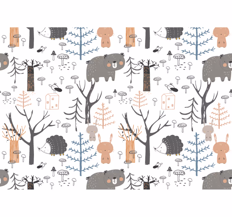 Tapisserie pour chambre bébé thème des animaux de la forêt - TenStickers