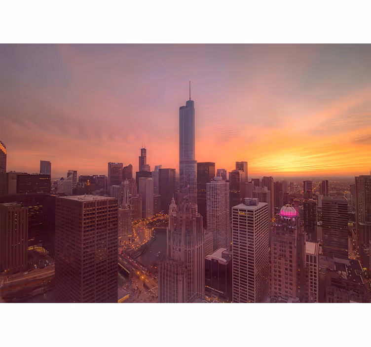 Tapisserie villes et pays coucher de soleil sur chicago - TenStickers