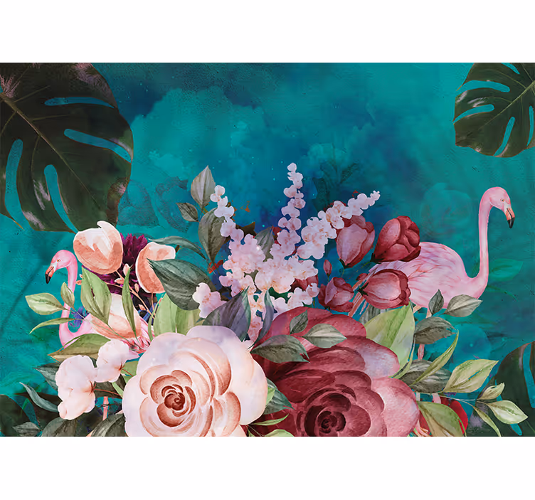 Tapisserie fleur affichage floral flamant rose - TenStickers