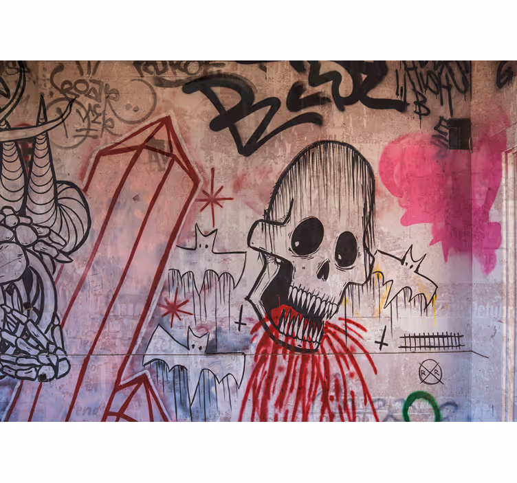 Tapisserie graffiti crâne et chauves-souris - TenStickers
