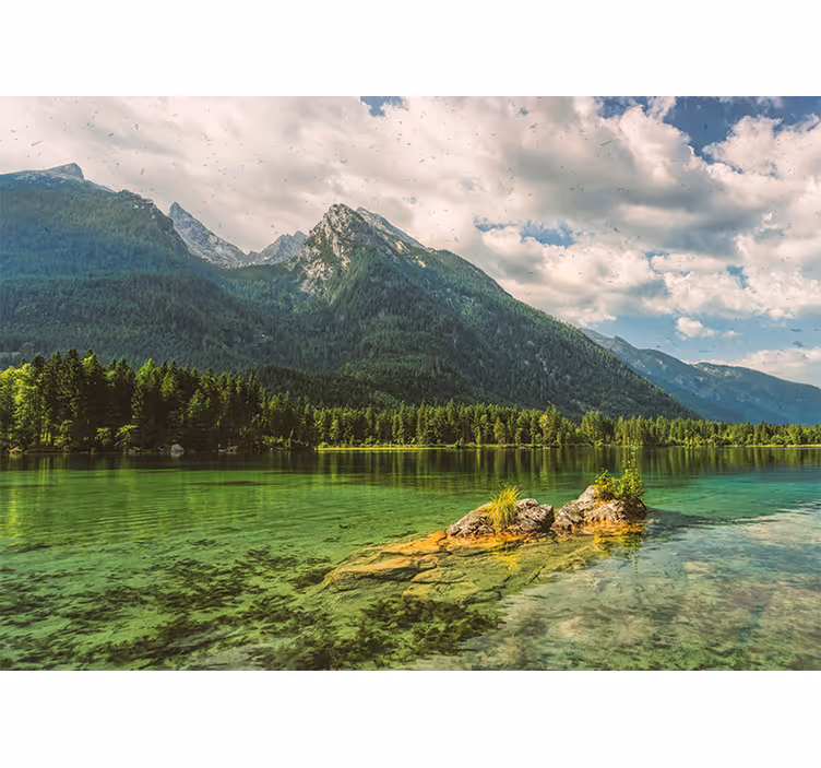 Tapisserie paysage reflet de lac en montagne - TenStickers