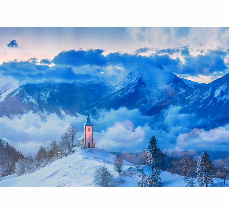Tapisserie paysage scène de montagne enneigée - TenStickers