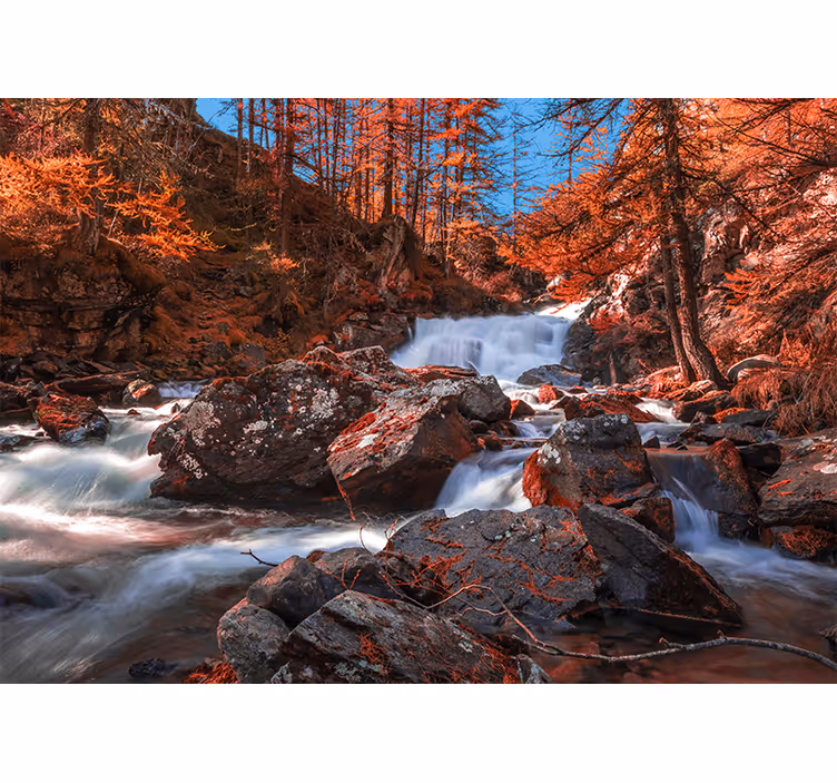 Tapisserie montagne ruisseau rocheux en cascade - TenStickers