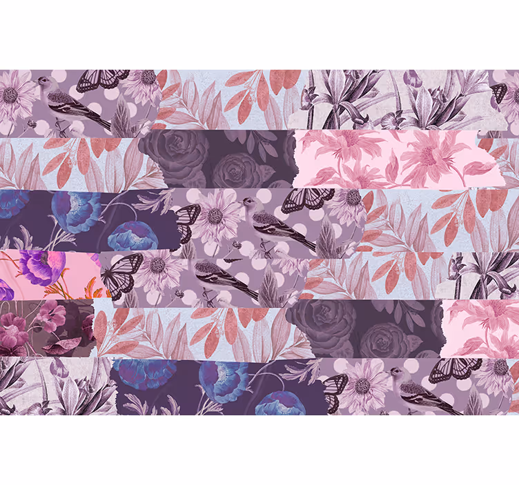 Papier peint mural collage floral tons mauves - TenStickers
