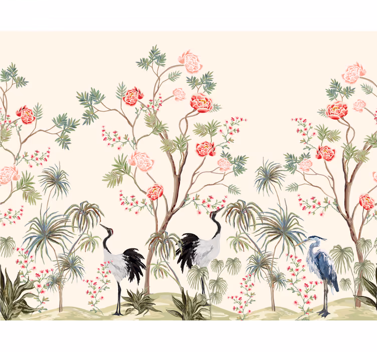 Tapisserie panoramique oiseaux et arbres exotiques - TenStickers