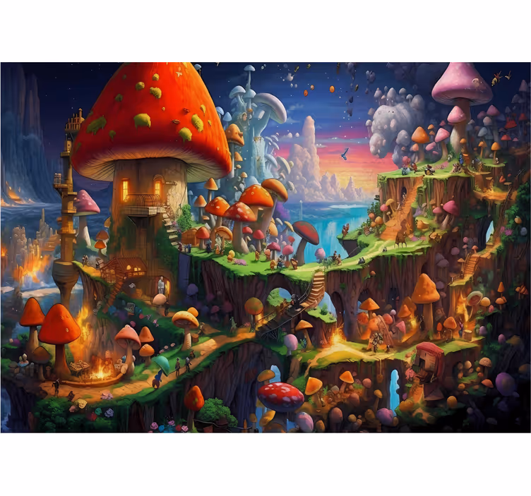 Tapisserie murale chambre ado monde champignon - TenStickers